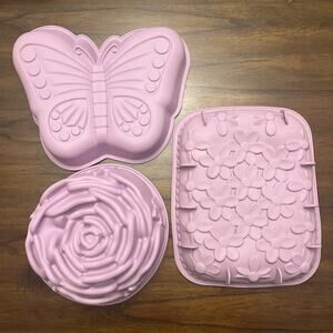 3 Piece Silicone Cake Baking Molds In Rose Butterfly & Daisies Kitchen Hobby Fun